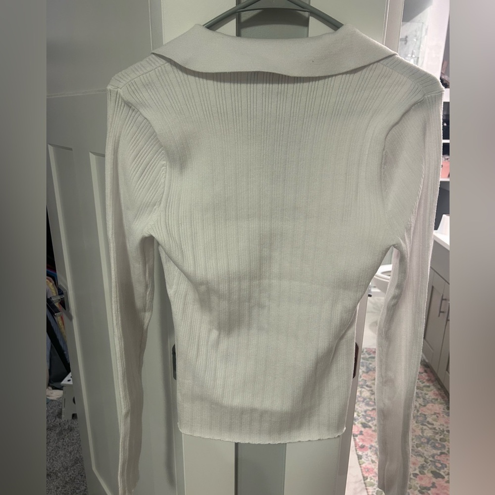 Lulu's White Ribbed Knit Polo - Picture 2 of 3